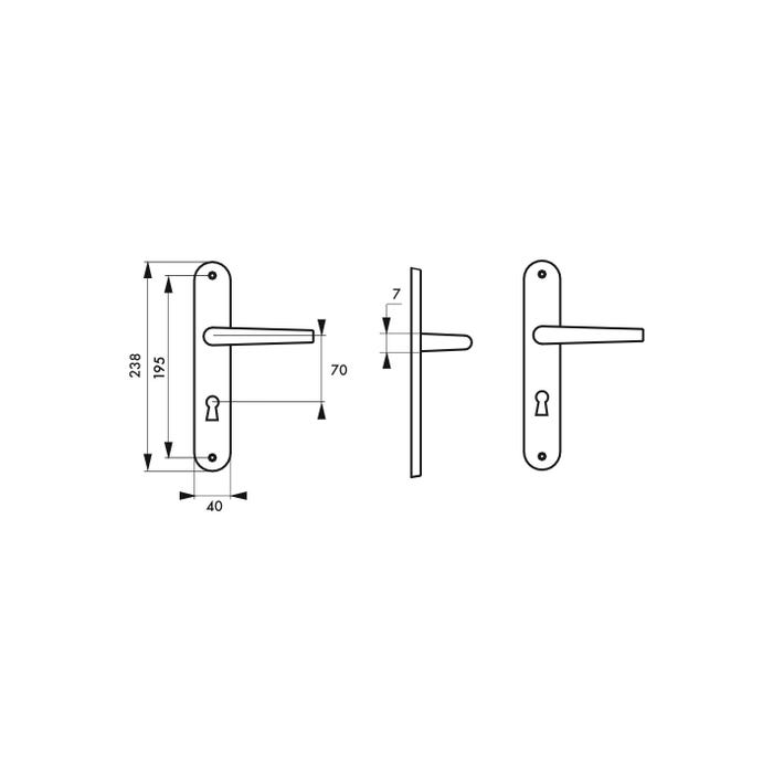 THIRARD - Ensemble de poignées pour porte de chambre Eris trou de clé, carré 7mm, entr'axes 195mm, nickelé brossé