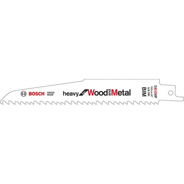 Lame de scie sabre pour bois avec métal, coupe courbe droite grossière, Réf. Bosch : S 610 VF, Qualité de lame de scie BiM, Long. totale 150 mm