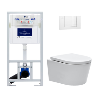 Villeroy & Boch Pack WC Bâti-support + WC Swiss Aqua Technologies sans bride et fixations invisibles + Plaque blanche (ViConnectSATrimless-2)