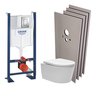 Grohe Pack WC bâti autoportant + WC Swiss Aqua Technologies sans bride + Plaque chrome + Set habillage (ProjectSATrimless-1-sabo)