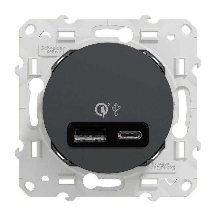 Odace - prise USB double - charge rapide - type A+C - anthracite - 18W - 3,4A - S540219