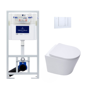 Villeroy & Boch Pack WC Bâti-support + WC Swiss Aqua Technologies sans bride et fixations invisibles + Plaque chrome