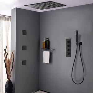 Système de douche thermostatique au plafond avec jets encastré 500 mm - Noir