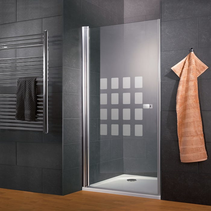 Schulte Porte de douche pivotante, profilé aspect chromé, Style 2.0, verre 5mm, décor Cubic 80 x 192 cm, transparent