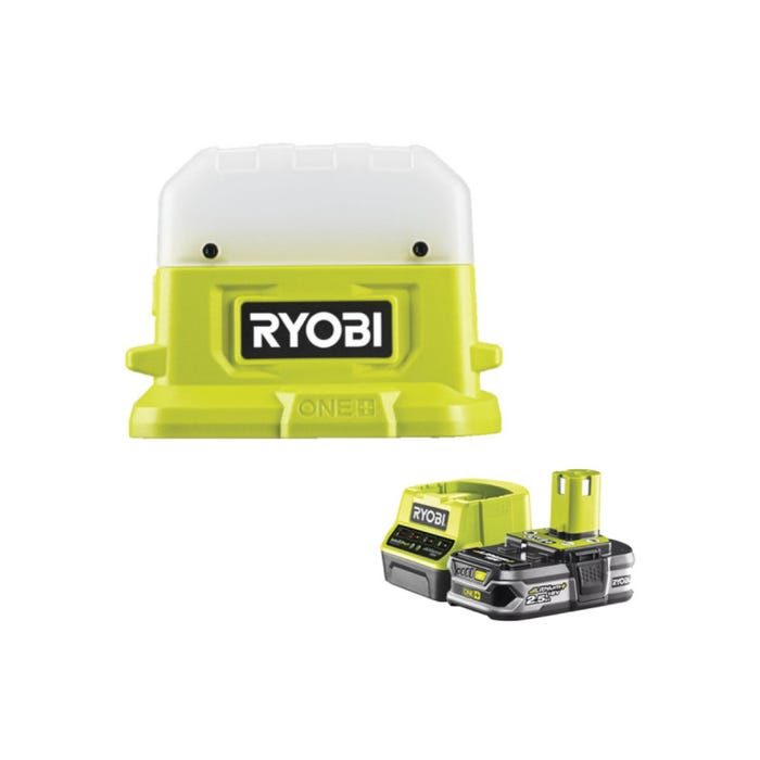 Pack RYOBI Lanterne LED 18V One+ 500 Lumens RLC18-0 - 1 Batterie 2.5Ah - 1 Chargeur rapide RC18120-125