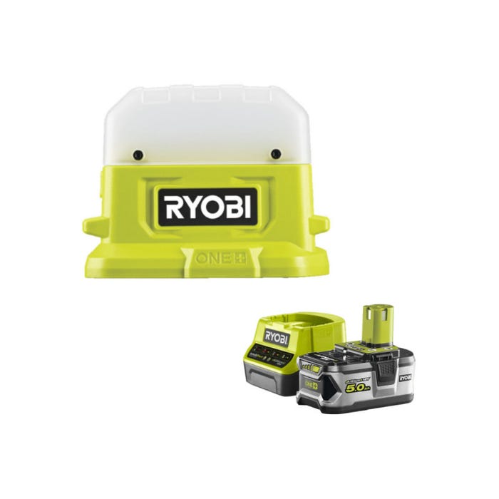 Pack RYOBI Lanterne LED 18V One+ 500 Lumens RLC18-0 - 1 Batterie 5.0Ah - 1 Chargeur rapide RC18120-150