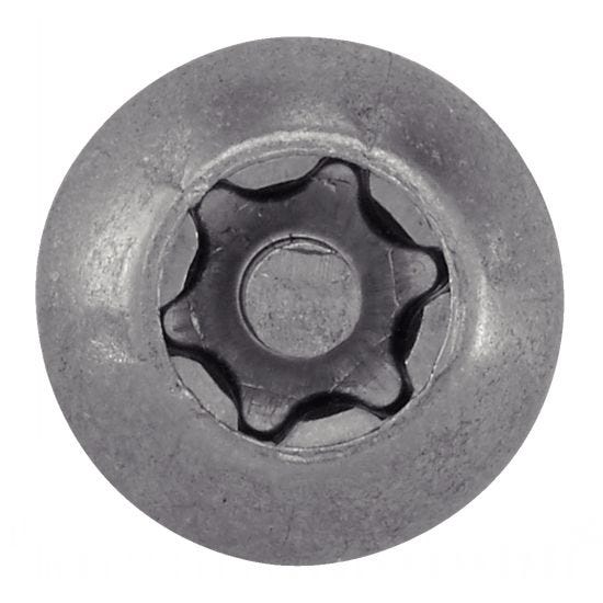 Vis à métaux tête bombée six lobes inviolable - Avec téton central - Inox A2 5x60 mm - Boîte de 100