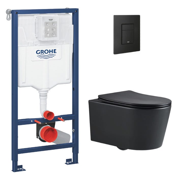 Grohe Pack WC Bâti-support Rapid SL + WC SAT sans bride noir mat + Abattant softclose + Plaque noire mat (RapidSL-BlackSATrimless-KF0)
