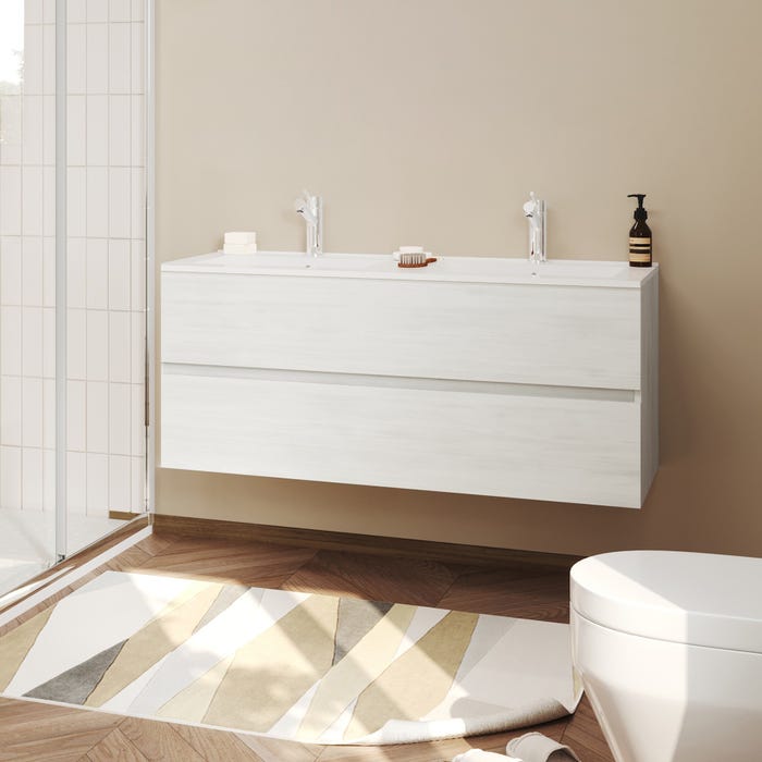 EASY Meuble salle de bain double vasque 2 tiroirs Chêne clair largeur 120 cm