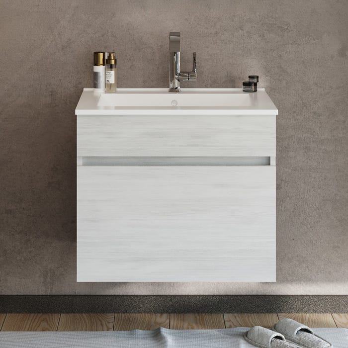 BOGOTA Meuble salle de bain simple vasque 1 tiroir Chêne blanc largeur 60 cm