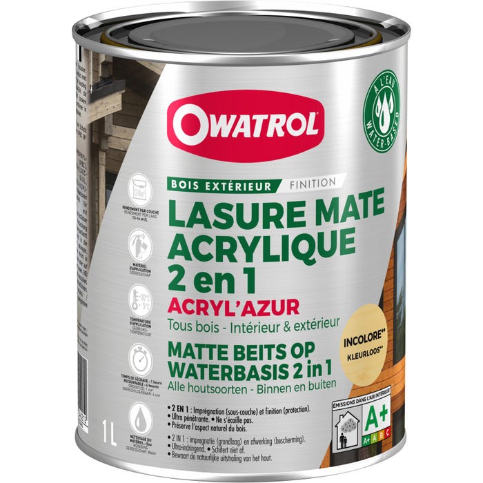 Lasure acrylique mate Owatrol ACRYL'AZUR Incolore (li280) 1 litre