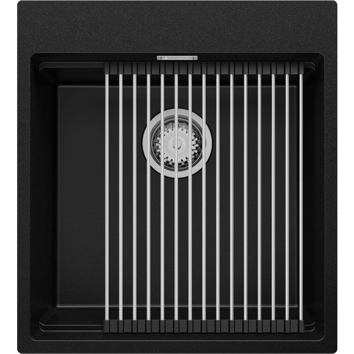 Évier Cusine en Granit Noir 48x53 cm, Lavabo Cuisine 1 Bac + Kit de Vidage, Évier au meuble 50cm, Évier à Encastrer de Primagran