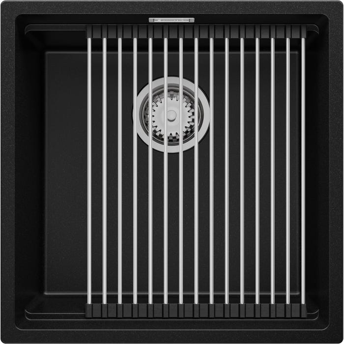 Évier Cusine en Granit Noir 46x47 cm, Lavabo Cuisine 1 Bac + Kit de Vidage, Évier au meuble 50cm, Évier à Encastrer de Primagran