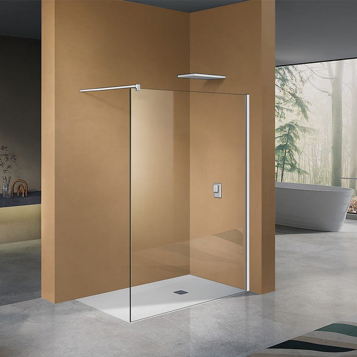 GRAND VERRE Paroi de douche à l'Italienne avec profilé et barre de stabilisation en blanc mat en verre 8mm anti-calcaire 60x200