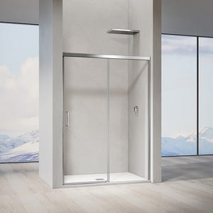 GRAND VERRE Porte de douche coulissante 140x 195 à amortisseurs en verre clair 8mm avec cadre chromé