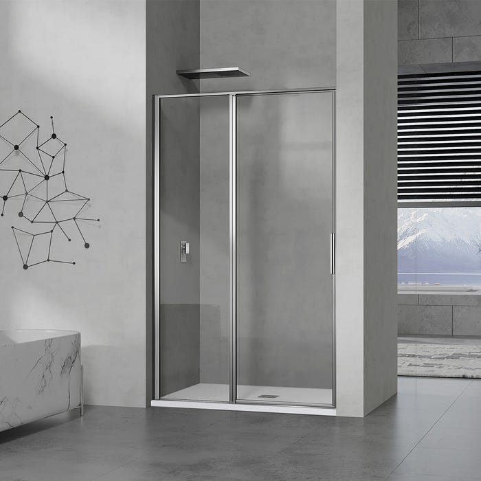 GRAND VERRE Porte de douche à ouverture pivotante intérieure et extérieure 100x190 en alu chromé