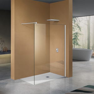 GRAND VERRE Paroi de douche à l'Italienne avec profilé et barre de stabilisation en blanc mat en verre 8mm anti-calcaire 110x200