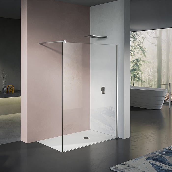 GRAND VERRE Paroi de douche 90x200 avec profilé et barre de maintien chromés Paroi de douche en verre transparent anti-calcaire