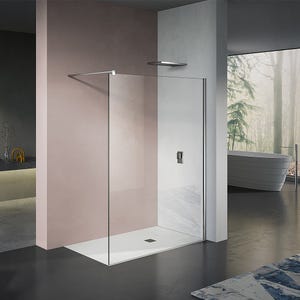 GRAND VERRE Paroi de douche 140x200 avec profilé et barre de maintien chromés Paroi de douche en verre transparent anti-calcaire