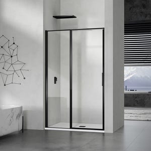 GRAND VERRE Porte de douche à ouverture pivotante intérieure et extérieure 140x190 en alu noir mat