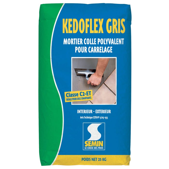 Mortier Colle Polyvalent pour Carrelage Kedoflex Gris Semin, Intérieur/Extérieur, sac de 25 kg