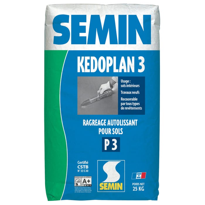 Enduit de Ragréage Autolissant Kedoplan 3 Semin, Sol Intérieur, sac de 25 kg