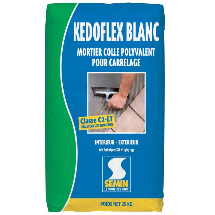 Mortier Colle Polyvalent pour Carrelage Kedoflex Blanc Semin, Intérieur/Extérieur, sac de 25 kg