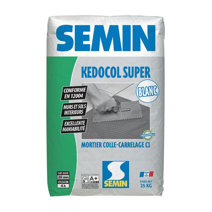 Mortier Colle pour Carrelage Kedocol Super Blanc Semin, Poudre, Intérieur, sac de 25 kg