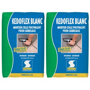 Mortier Colle Polyvalent pour Carrelage Kedoflex Blanc Semin, Intérieur/Extérieur, sac de 25 kg lot de 2