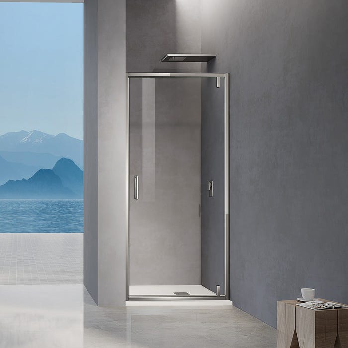 GRAND VERRE Porte de douche pivotante 100x195 avec profilés chromés ouverture 180° pour installation en niche