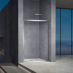 GRAND VERRE Porte de douche 110x185 ouverture coulissante en verre securit 6mm transparent et cadre chromé