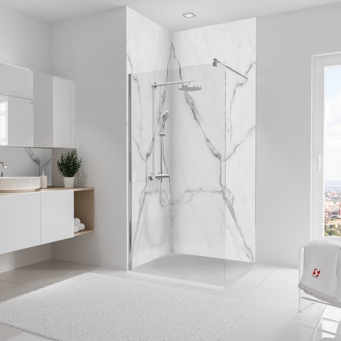 Schulte Panneau mural Marbre de carrare blanc, revêtement pour douche et salle de bain, DécoDesign SOFTTOUCH, Lot de 2 panneaux muraux 100 x 255 cm
