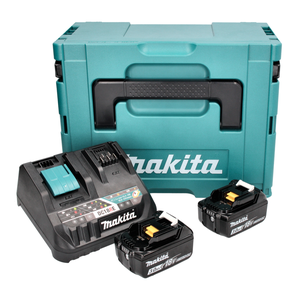 Makita Power Source Kit 18 V avec - 2x Batteries BL 1830 B 3,0 Ah (2x 197599-5) + Chargeur rapide multi DC 18 RE (198720-9) +