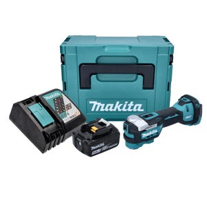Makita DTM 52 RT1J Outil multifonction Découpeur-ponceur sans fil Brushless Starlock Max 18 V + 1x Batterie 5,0Ah + Chargeur +