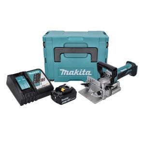 Makita DPJ 180 RG1J Machine à rainurer sans fil 18 V 100 mm + 1x Batterie 6,0 Ah + Chargeur + Makpac
