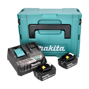 Makita Power Source Kit 18 V avec - 2x Batteries BL 1860 B 6,0 Ah (2x 197422-4) + Chargeur rapide multi DC 18 RE (198720-9) +
