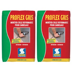 Mortier Colle Déformable pour Carrelage Proflex Gris Semin, Intérieur/Extérieur, sac de 25 kg (lot de 2)