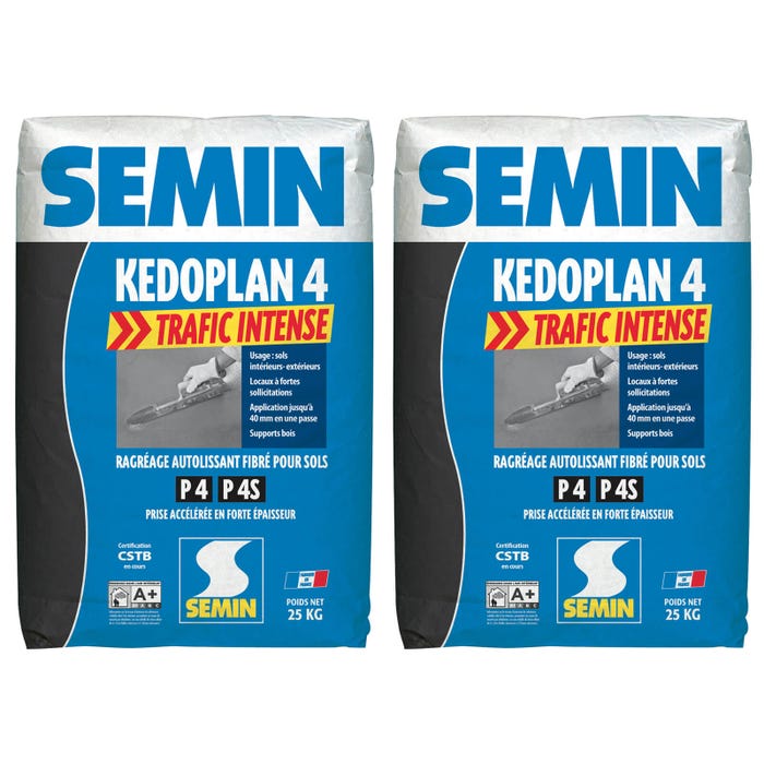 Semin - Enduit de Ragréage autolissant - Kedoplan 4 Traffic Intense - Intérieur/Extérieur - Sac 25 kg (lot de 2)