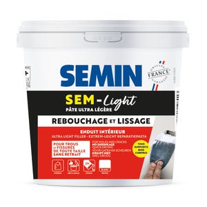 Enduit de Rebouchage Allégé pour Trous et Fissures Importants, Sem-Light Semin, Intérieur, Seau de 10 L