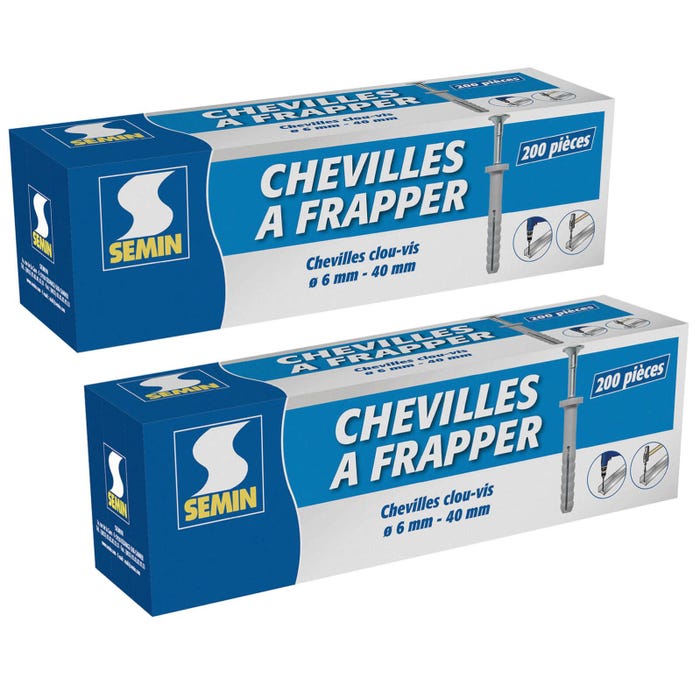 Cheville Clous Vis à Frapper Semin, 6 x 40 mm, Boite de 200 (lot de 2)