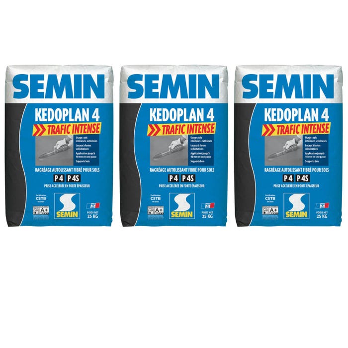 Semin - Enduit de Ragréage autolissant - Kedoplan 4 Traffic Intense - Intérieur/Extérieur - Sac 25 kg (lot de 3)