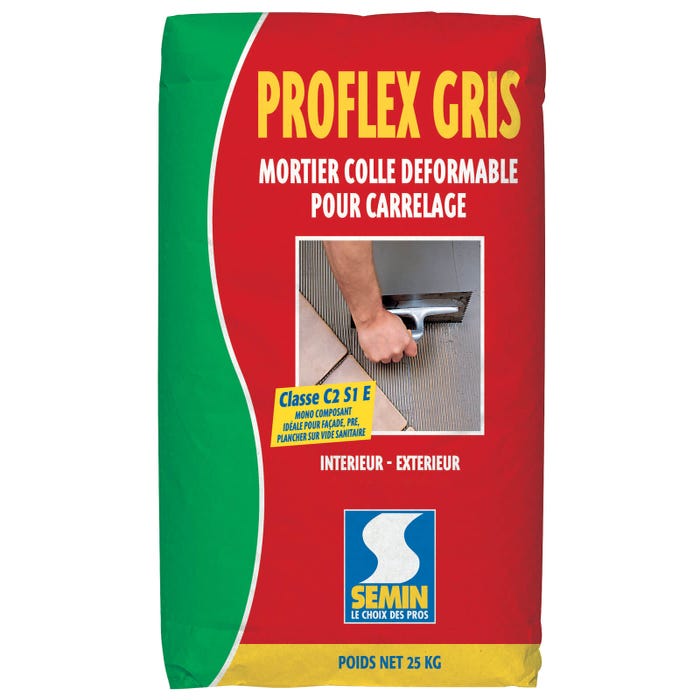 Mortier Colle Déformable pour Carrelage Proflex Gris Semin, Intérieur/Extérieur, sac de 25 kg