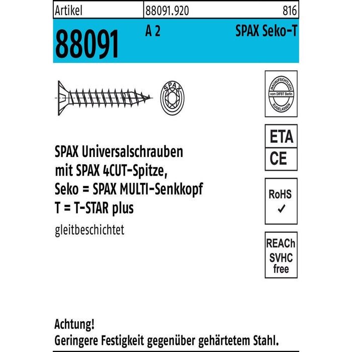 SPAX SPAX Seko-T 1197000300163 Vis à bois 3 mm 16 mm Torx, 6 pans intérieurs ronds 88091 acier inoxydable V2A