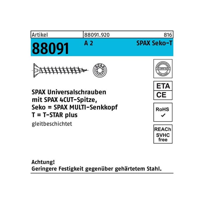 SPAX 1197000450253 Vis à bois 4.5 mm 25 mm T-STAR plus acier inoxydable A2 200 pc(s)