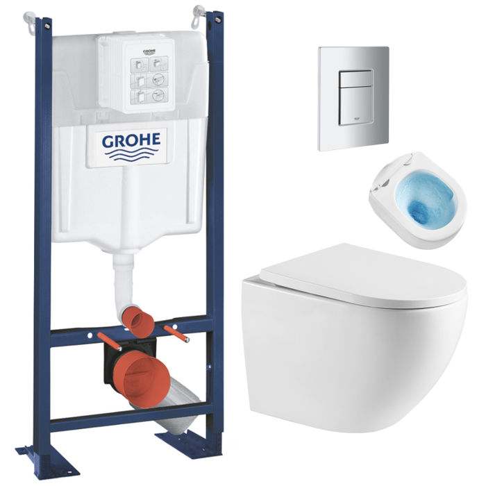Grohe Pack WC Bâti autoportant + WC sans bride Tornado Quiet SAT Fusion + Abattant softclose + Plaque Chrome