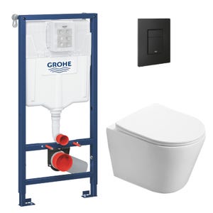Grohe Pack WC Rapid SL + WC Swiss Aqua Technologies Infinitio sans bride + Plaque de commande noir mat (RapidSL-Infinitio-KF0)