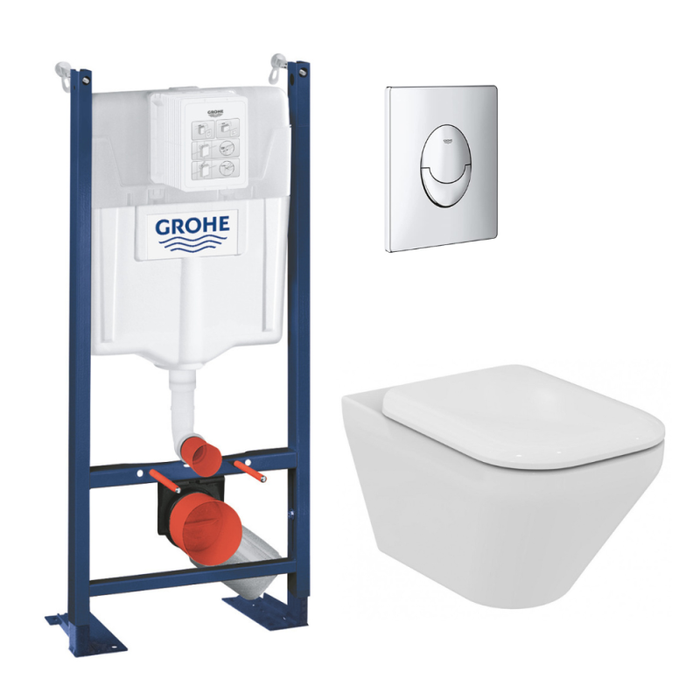 Grohe Pack WC Bâti-support RAPID SL + WC sans bride Ideal Standard Tonic II + Plaque Skate Air chrome (ProjectTonicII-2)
