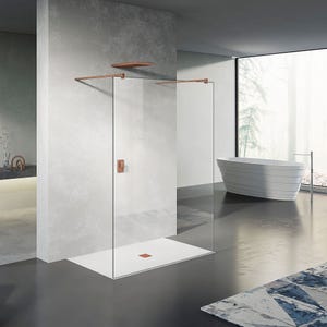 GRAND VERRE Paroi de douche fixe 70x200 avec deux barres de fixation 140cm en aluminium rose d'or