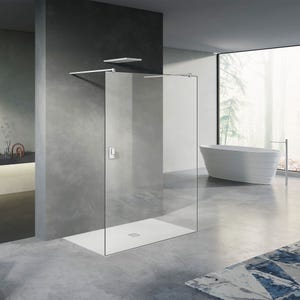 GRAND VERRE Paroi de douche fixe 90x200 avec deux barres de fixation 140cm en aluminium blanc mat