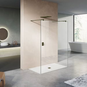 GRAND VERRE Paroi de douche fixe 110x200 avec deux barres de fixation 140cm en aluminium bronze